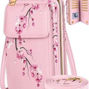 Peach Blossom Crossbody Wallet - Stylish Bag with Spacious Cell Phone Pocket